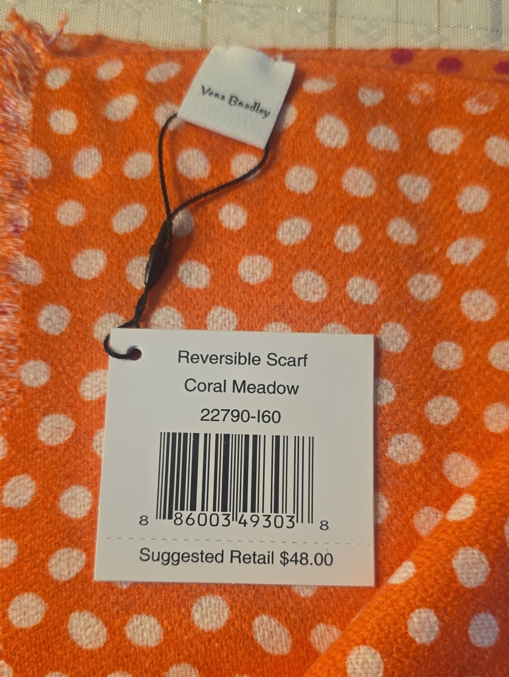 Vera Bradley Coral Meadow Reversible Scarf, Orange Polka Dot - Picture 3 of 5